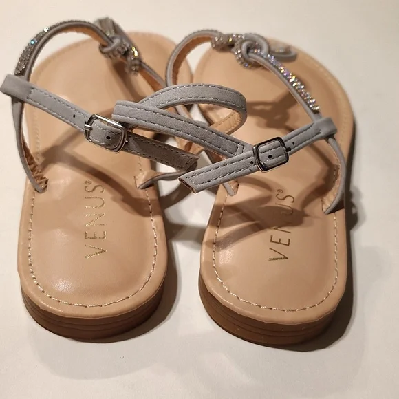 VENUS Silver Rhinestone T-Strap Flat Sandals WMN - Picture 4 of 7